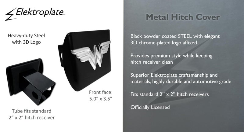 Elektroplate Officially Licensed Wonder Woman All Metal Black Hitch Cover for Trucks and SUVs | Fits Standard 2" Trailer Hitch Receivers | Premium Weatherproof - Image 3